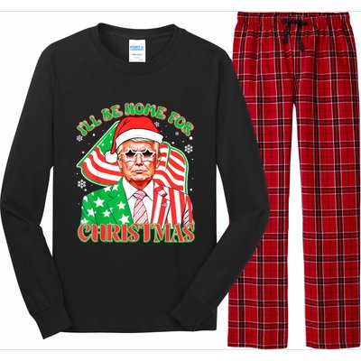 ILl Be Home For Christmas Pajamas Xmas Funny Donald Trump Funny Gift Long Sleeve Pajama Set