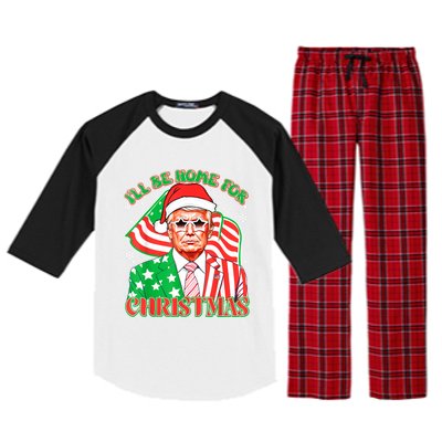 ILl Be Home For Christmas Pajamas Xmas Funny Donald Trump Funny Gift Raglan Sleeve Pajama Set