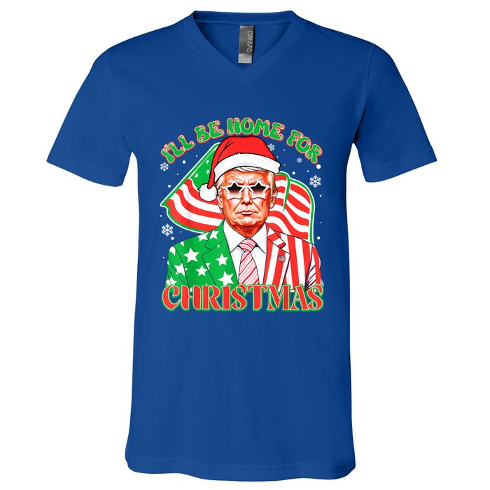 ILl Be Home For Christmas Pajamas Xmas Funny Donald Trump Funny Gift V-Neck T-Shirt