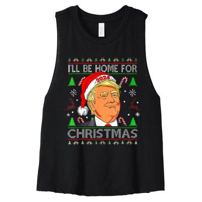 ILl Be Home For Christmas Funny Trump Ugly Sweater Xmas Women's Racerback Cropped Tank