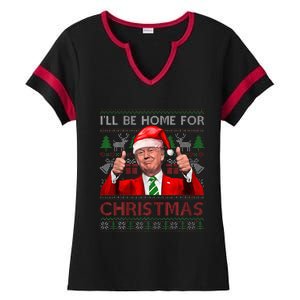 ILl Be Home For Christmas Santa Trump Xmas Pajamas Funny Ladies Halftime Notch Neck Tee