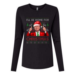 ILl Be Home For Christmas Santa Trump Xmas Pajamas Funny Womens Cotton Relaxed Long Sleeve T-Shirt