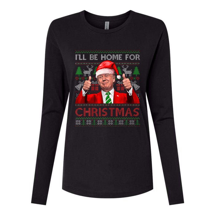 ILl Be Home For Christmas Santa Trump Xmas Pajamas Funny Womens Cotton Relaxed Long Sleeve T-Shirt