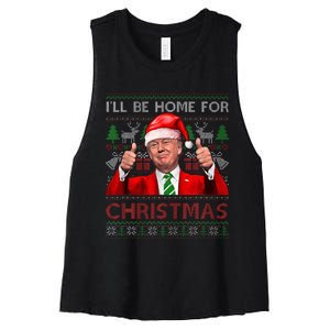 ILl Be Home For Christmas Santa Trump Xmas Pajamas Funny Women's Racerback Cropped Tank