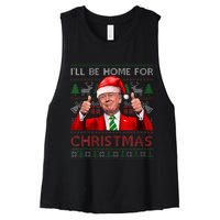 ILl Be Home For Christmas Santa Trump Xmas Pajamas Funny Women's Racerback Cropped Tank