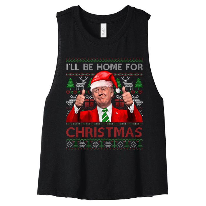 ILl Be Home For Christmas Santa Trump Xmas Pajamas Funny Women's Racerback Cropped Tank