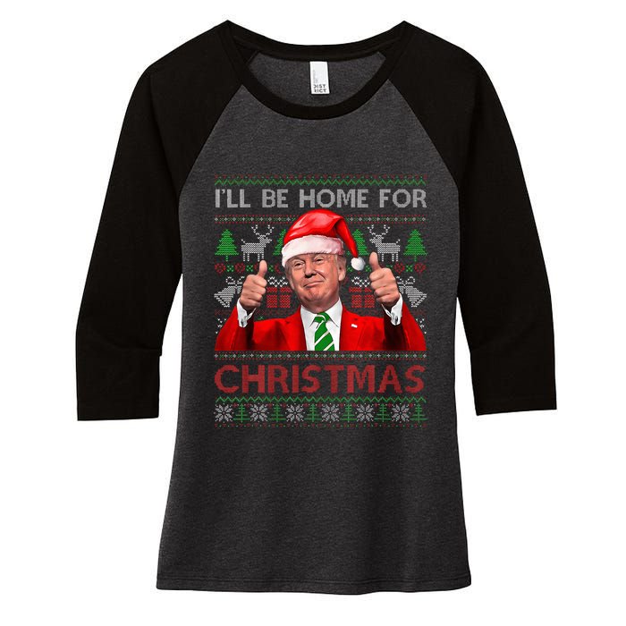 ILl Be Home For Christmas Santa Trump Xmas Pajamas Funny Women's Tri-Blend 3/4-Sleeve Raglan Shirt