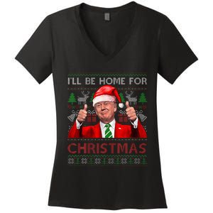 ILl Be Home For Christmas Santa Trump Xmas Pajamas Funny Women's V-Neck T-Shirt