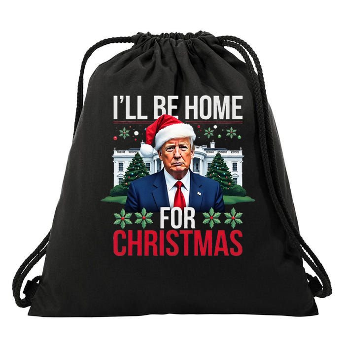 ILl Be Home For Christmas Santa Claus Trump 2024 Funny Drawstring Bag