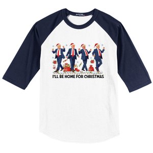 Ill Be Home For Christmas Santa Trumpdancing Xmas Holiday Baseball Sleeve Shirt