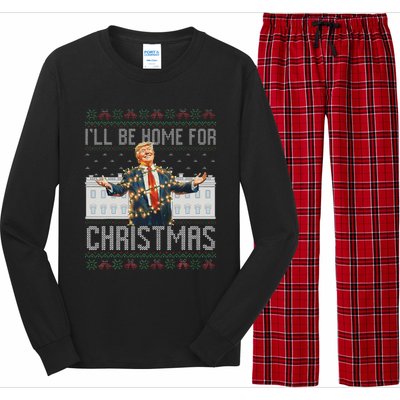 ILl Be Home For Christmas Ugly Sweaters Santa Trump Xmas Long Sleeve Pajama Set