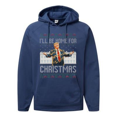 ILl Be Home For Christmas Ugly Sweaters Santa Trump Xmas Performance Fleece Hoodie