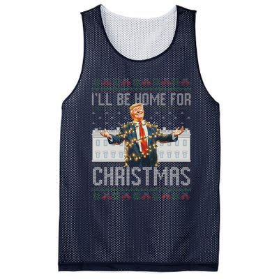 ILl Be Home For Christmas Ugly Sweaters Santa Trump Xmas Mesh Reversible Basketball Jersey Tank