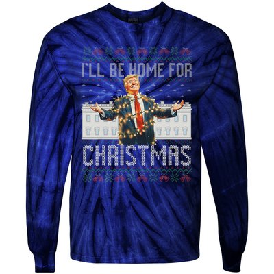 ILl Be Home For Christmas Ugly Sweaters Santa Trump Xmas Tie-Dye Long Sleeve Shirt