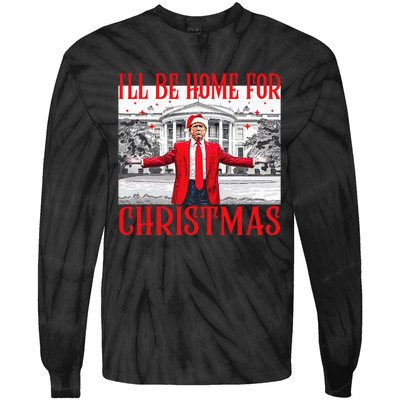 ILl Be Home For Christmas Santa Funny Trump Xmas Pajamas Tie-Dye Long Sleeve Shirt