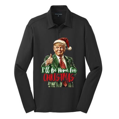 ILl Be Home For Christmas Santa Trump Xmas Pajamas Funny Silk Touch Performance Long Sleeve Polo