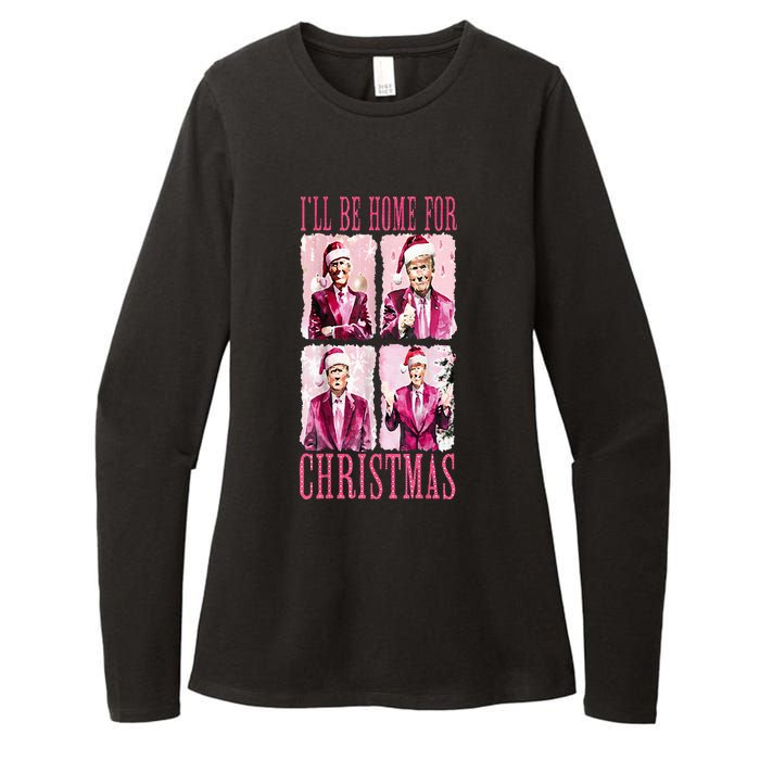 ILl Be Home For Christmas Santa Funny Xmas Trump Pajamas Womens CVC Long Sleeve Shirt