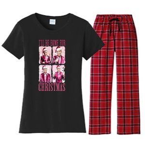 ILl Be Home For Christmas Santa Funny Xmas Trump Pajamas Women's Flannel Pajama Set