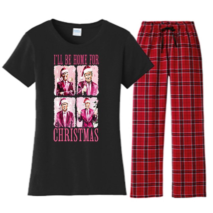 ILl Be Home For Christmas Santa Funny Xmas Trump Pajamas Women's Flannel Pajama Set