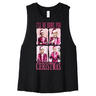 ILl Be Home For Christmas Santa Funny Xmas Trump Pajamas Women's Racerback Cropped Tank