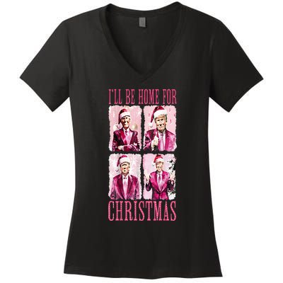 ILl Be Home For Christmas Santa Funny Xmas Trump Pajamas Women's V-Neck T-Shirt