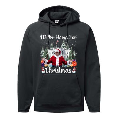 ILl Be Home For Christmas Funny Santa Claus Trump 2024 Long Sleeve Performance Fleece Hoodie