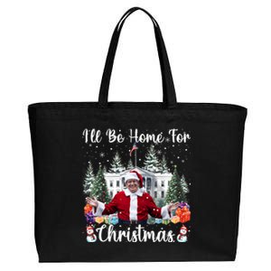 ILl Be Home For Christmas Funny Santa Claus Trump 2024 Long Sleeve Cotton Canvas Jumbo Tote