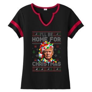 ILl Be Home For Christmas Funny Santa Trump Pajamas Ugly Ladies Halftime Notch Neck Tee