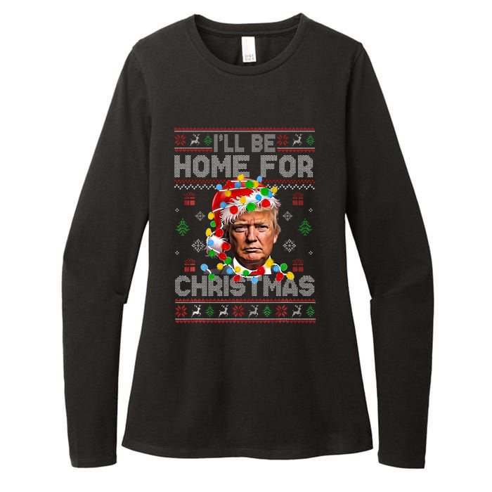 ILl Be Home For Christmas Funny Santa Trump Pajamas Ugly Womens CVC Long Sleeve Shirt