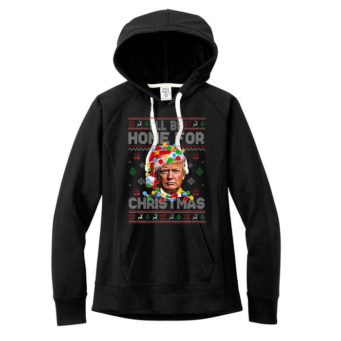 ILl Be Home For Christmas Funny Santa Trump Pajamas Ugly Women's Fleece Hoodie