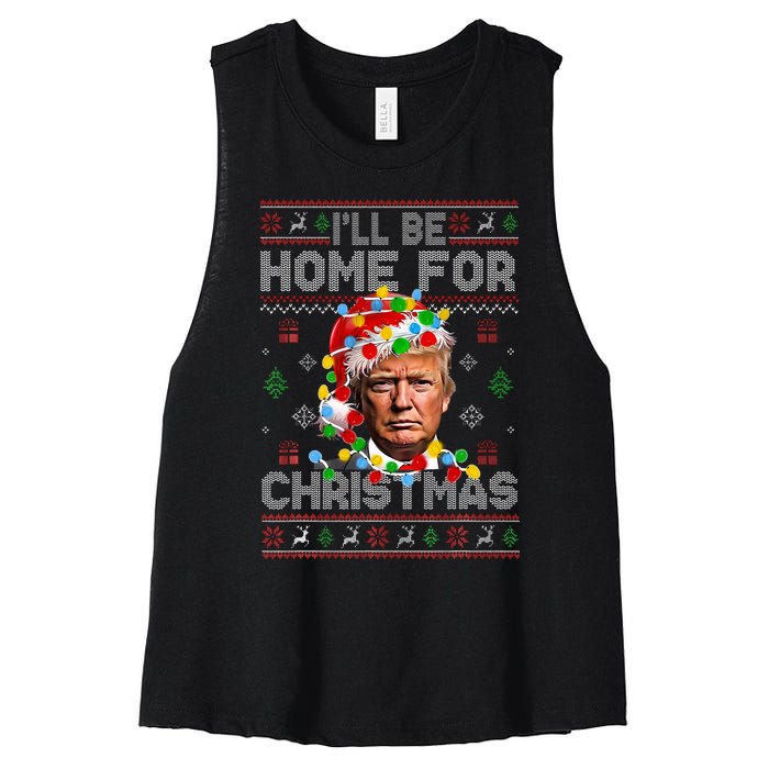 ILl Be Home For Christmas Funny Santa Trump Pajamas Ugly Women's Racerback Cropped Tank