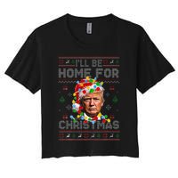 ILl Be Home For Christmas Funny Santa Trump Pajamas Ugly Women's Crop Top Tee