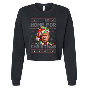 ILl Be Home For Christmas Funny Santa Trump Pajamas Ugly Cropped Pullover Crew