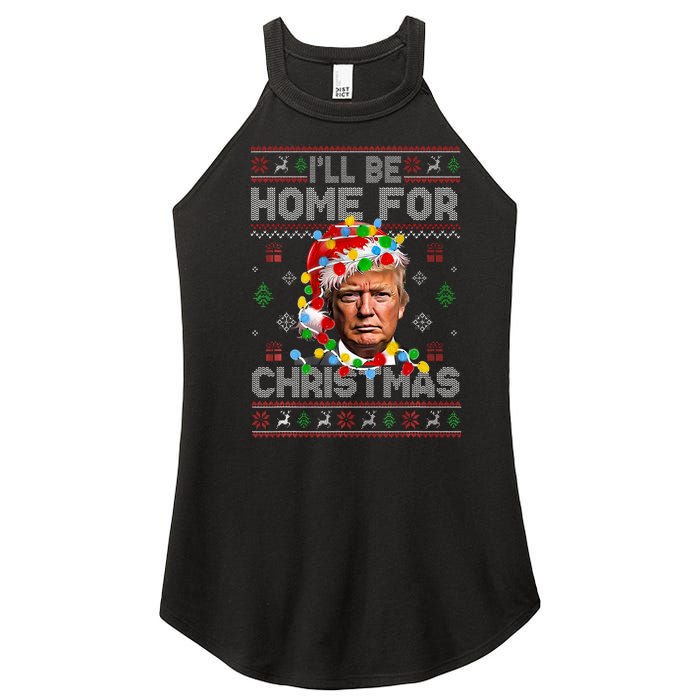 ILl Be Home For Christmas Funny Santa Trump Pajamas Ugly Women's Perfect Tri Rocker Tank