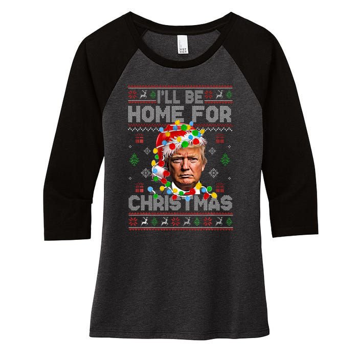 ILl Be Home For Christmas Funny Santa Trump Pajamas Ugly Women's Tri-Blend 3/4-Sleeve Raglan Shirt