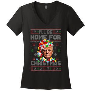 ILl Be Home For Christmas Funny Santa Trump Pajamas Ugly Women's V-Neck T-Shirt