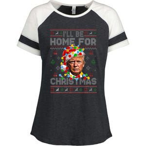 ILl Be Home For Christmas Funny Santa Trump Pajamas Ugly Enza Ladies Jersey Colorblock Tee