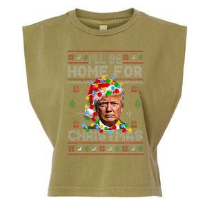 ILl Be Home For Christmas Funny Santa Trump Pajamas Ugly Garment-Dyed Women's Muscle Tee