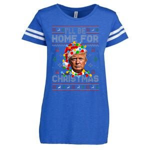 ILl Be Home For Christmas Funny Santa Trump Pajamas Ugly Enza Ladies Jersey Football T-Shirt