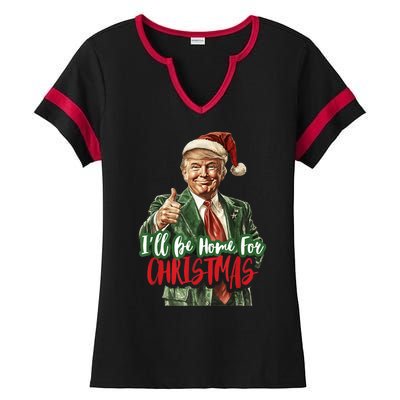 Ill Be Home For Christmas Santa Trump Xmas Pajamas Funny Ladies Halftime Notch Neck Tee