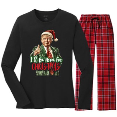 Ill Be Home For Christmas Santa Trump Xmas Pajamas Funny Women's Long Sleeve Flannel Pajama Set 