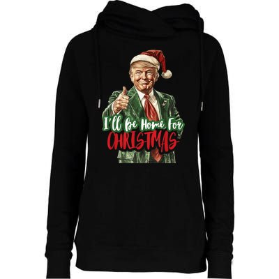 Ill Be Home For Christmas Santa Trump Xmas Pajamas Funny Womens Funnel Neck Pullover Hood