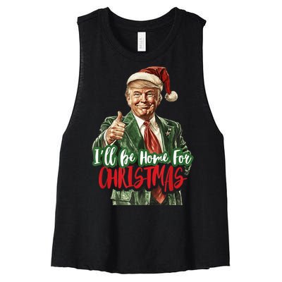 Ill Be Home For Christmas Santa Trump Xmas Pajamas Funny Women's Racerback Cropped Tank