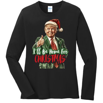 Ill Be Home For Christmas Santa Trump Xmas Pajamas Funny Ladies Long Sleeve Shirt