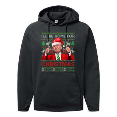 ILl Be Home For Christmas Santa Trump Xmas Pajamas Funny Performance Fleece Hoodie