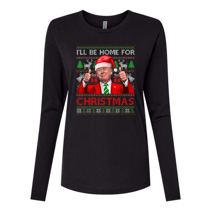 ILl Be Home For Christmas Santa Trump Xmas Pajamas Funny Womens Cotton Relaxed Long Sleeve T-Shirt