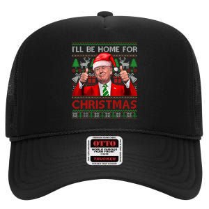 ILl Be Home For Christmas Santa Trump Xmas Pajamas Funny High Crown Mesh Back Trucker Hat