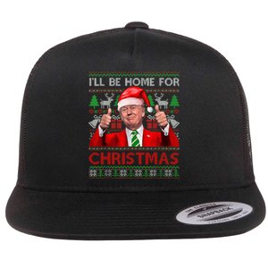 ILl Be Home For Christmas Santa Trump Xmas Pajamas Funny Flat Bill Trucker Hat