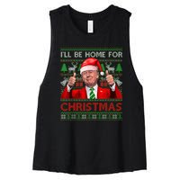 ILl Be Home For Christmas Santa Trump Xmas Pajamas Funny Women's Racerback Cropped Tank