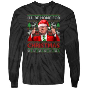 ILl Be Home For Christmas Santa Trump Xmas Pajamas Funny Tie-Dye Long Sleeve Shirt